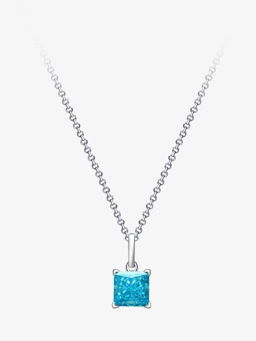 Sea blue [P 0445] 925 Sterling Silver High Carbon Diamond Geometric Dainty Necklace